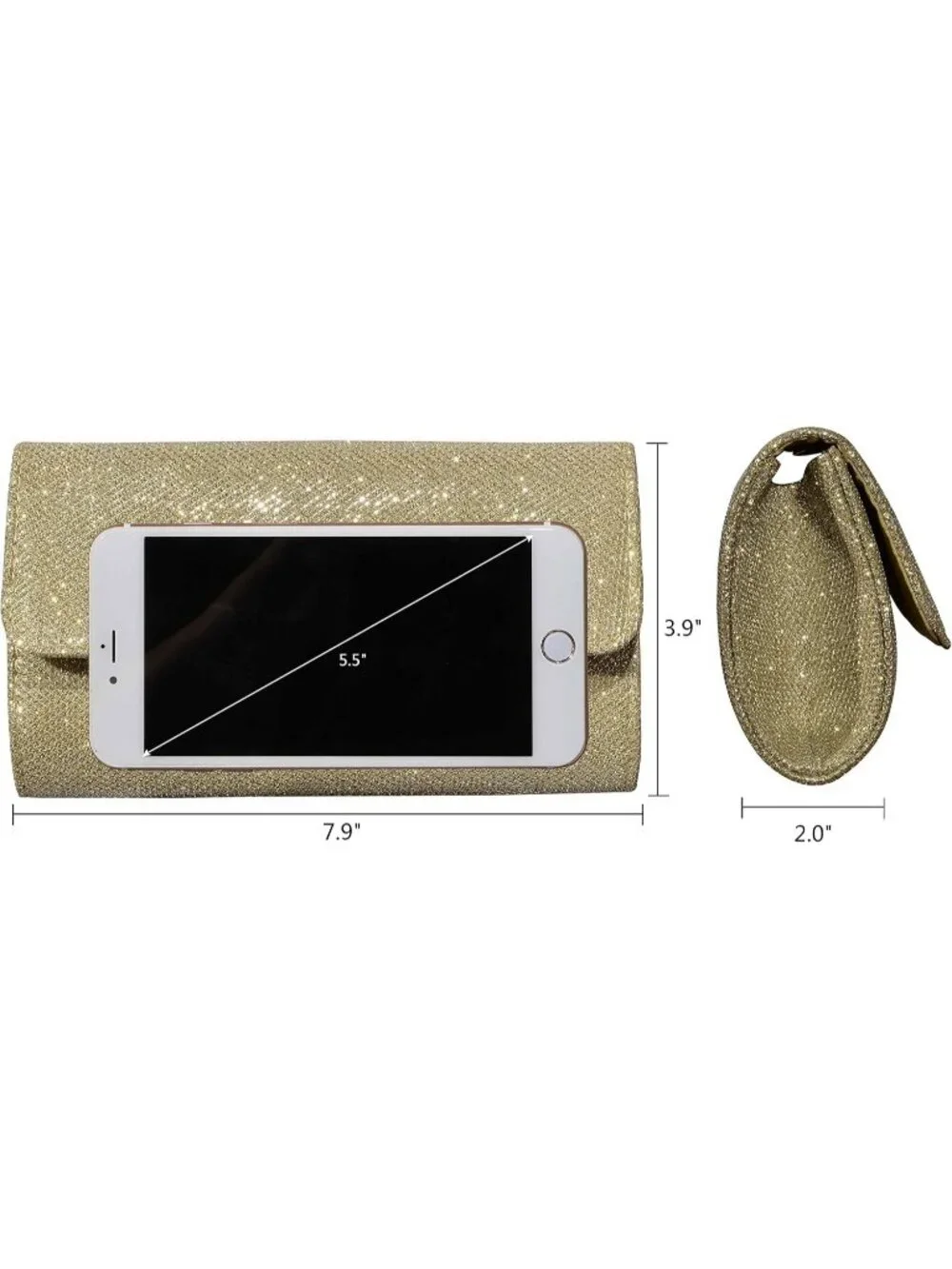 Women's Gold Glitter Clutch Purse Evening Bag With Chain For Wedding Handbag